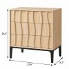 26" Natural Wood Carved Abstract Three Drawer Nightstand