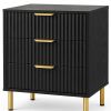 24" Black Wood Ribbed Texture Three Drawer Nightstand