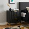 24" Black Wood Ribbed Texture Three Drawer Nightstand