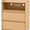 24" Oak Wood Two Drawer Nightstand with USB Port and Integrated Tech