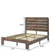 Dark Brown Metal And Solid Wood Queen Bed Frame