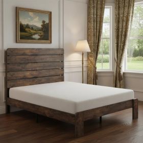Dark Brown Metal And Solid Wood Queen Bed Frame