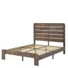 Dark Brown Metal And Solid Wood Queen Bed Frame