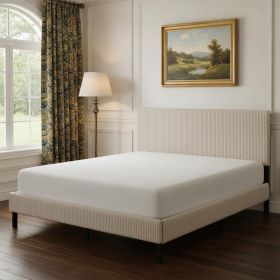 Beige And Off White Iron And Metal And Linen Upholstered King Bed Frame