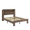 Dark Brown Solid Wood Full Bed Frame With USB With Shelf Storage