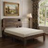 Dark Brown Solid Wood Full Bed Frame With USB With Shelf Storage
