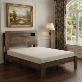 Dark Brown Solid Wood Full Bed Frame With USB With Shelf Storage