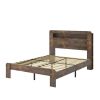 Dark Brown Solid Wood Full Bed Frame With USB With Shelf Storage