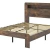 Dark Brown Solid Wood Full Bed Frame With USB With Shelf Storage