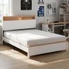 White Wood And Metal Lighted Full Bed Frame With USB With Shelves Storage