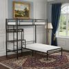 Black Metal Twin Bed Frame With USB With Shelves Storage