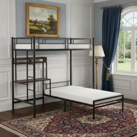 Black Metal Twin Bed Frame With USB With Shelves Storage