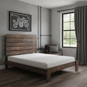 Dark Brown And Black Solid Wood And Metal Full Bed Frame