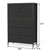 40" Black Steel And Fabric Five Drawer Dresser