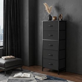 40" Black Steel And Fabric Five Drawer Dresser