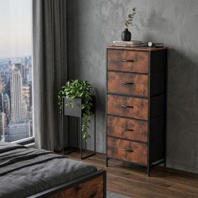 40" Brown Wood Steel And Fabric Five Drawer Dresser