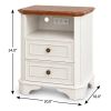 24" White And Brown Wood Two Drawer Nightstand with USB Port and Integrated Tech
