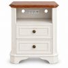 24" White And Brown Wood Two Drawer Nightstand with USB Port and Integrated Tech