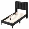 Black Solid Wood And Faux Leather Upholstered Twin Bed Frame