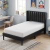 Black Solid Wood And Faux Leather Upholstered Twin Bed Frame