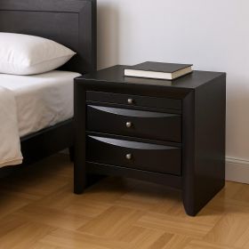 Wood Three Drawer Nightstand (Color: Dark Brown, size: 25")