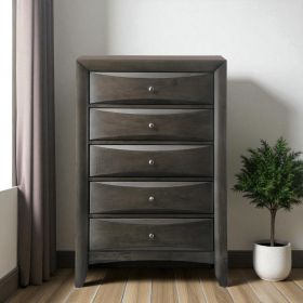 Gray Wood Five Drawer Dresser (Color: gray, size: 32")