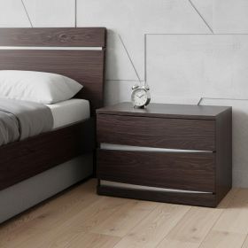 Two Drawers Manufactured Wood Mirrored Nightstand (Color: Dark Brown, size: 17")