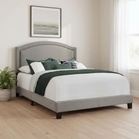 Solid Wood Queen Upholstered Linen Bed Frame with Nailhead Trim (Color: gray)