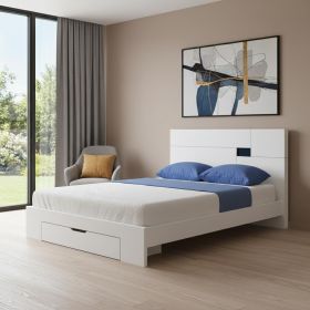 White Wood Platform Bed Frame With Storage Drawer (size: KING)