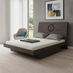 Wood King Bed Frame With Drawer With Drawer Storage (Color: gray)