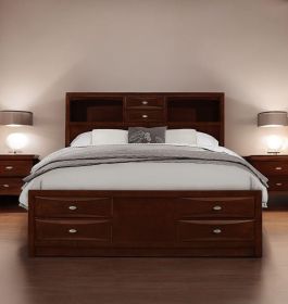 Merlot Solid Wood Bed Frame With Eight Drawers (size: QUEEN)