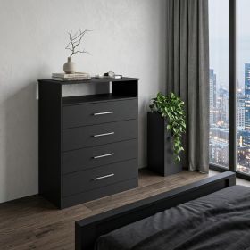 Wood Four Drawer Dresser (Color: black)