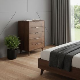 Solid Wood Five Drawer Chest (Color: Walnut, size: 30")