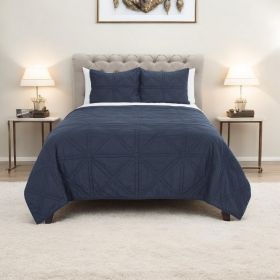 Set of Three Geometric Quilt (Color: Indigo, size: KING)