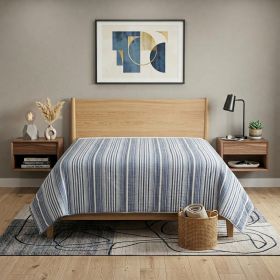 Blue And White Striped  Quilt (size: KING)