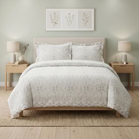 Ivory Cotton Washable Polyester Down Alternative Comforter Set With Two Shams (size: KING)
