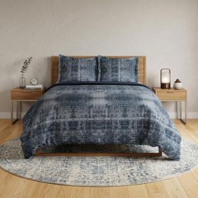 Cotton Washable Polyester Duvet Cover Set With Two Shams (Color: Indigo, size: KING)