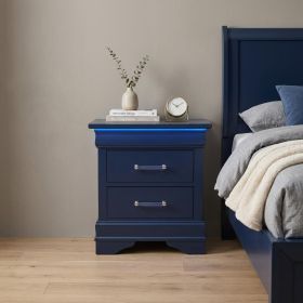 24" Wood Lighted Two Drawer Nightstand (Color: Blue)