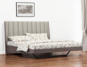 Grey Upholstered Faux Leather and Ivory Gloss Bed Frame (size: KING)