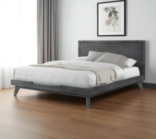Wood And Linen Bed Frame (Color: gray, size: QUEEN)