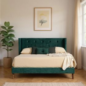 Green Wood And Tufted Velvet Bed Frame (size: QUEEN)