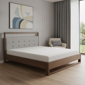 Brown and Gray Wood Tufted Upholstered Bed Frame (size: QUEEN)