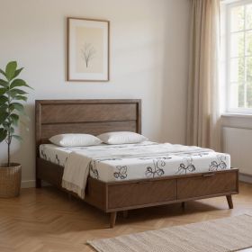 Dark Brown Solid Wood  With Two Drawers Bed Frame (size: QUEEN)