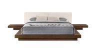 Wood And Faux Leather King Bed Frame With Attached Nightstands