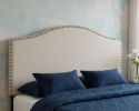 Linen Blend Upholstered Arched Full Headboard With Nail Head Trim