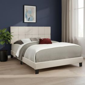 Tufted Linen Queen Bed Frame (Color: Beige)