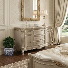 69"  Solid and Manufactured Wood Five Drawer Triple Dresser (Color: Pearl)