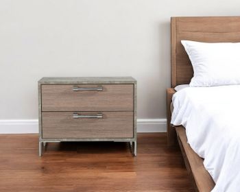 Solid and Manufactured Wood Two Drawer Nightstand (Color: Brown & Gray, size: 20")