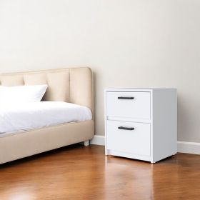 Wood Two Drawer Nightstand with Integrated Tech (Color: White, size: 19")