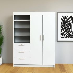 79"  Wood Two Door Three Drawer Combo Dresser (Color: White)